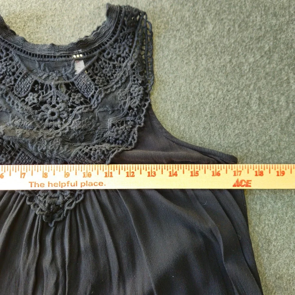 Black Sleeveless Shift Dress Crochet Lace Bib Small Boho Dark Fairy Whimsigoth